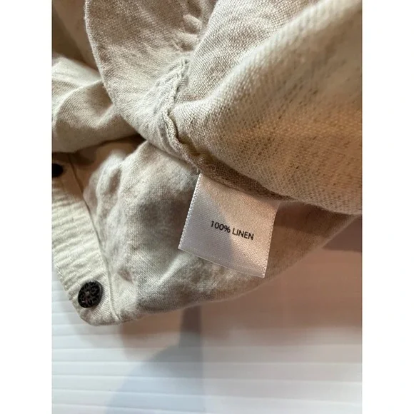 Saks Fifth Avenue Threads 100% Linen Maxi Shirt Dress Beige Tan Size 8 Button Up - Picture 6 of 6